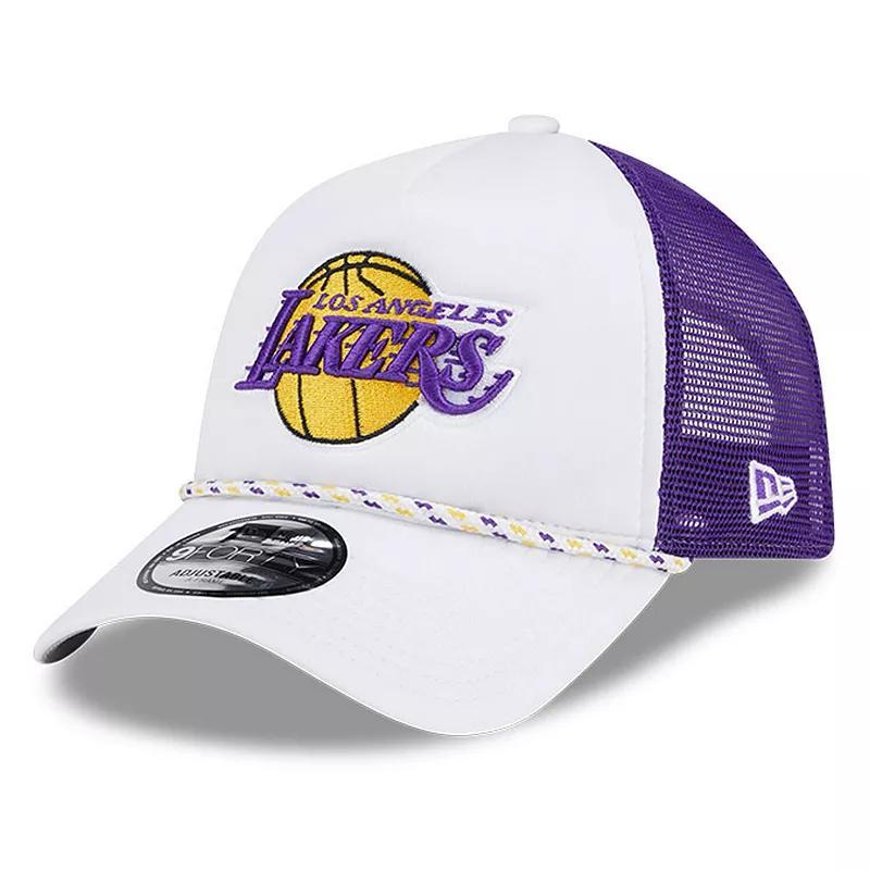 Mens New Era White/Purple Los Angeles Lakers Court Sport Foam A-Frame 9FORTY Adjustable Trucker Hat Product Image