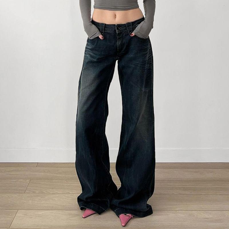 Mid Rise Washed Wide Leg Jeans Product Image