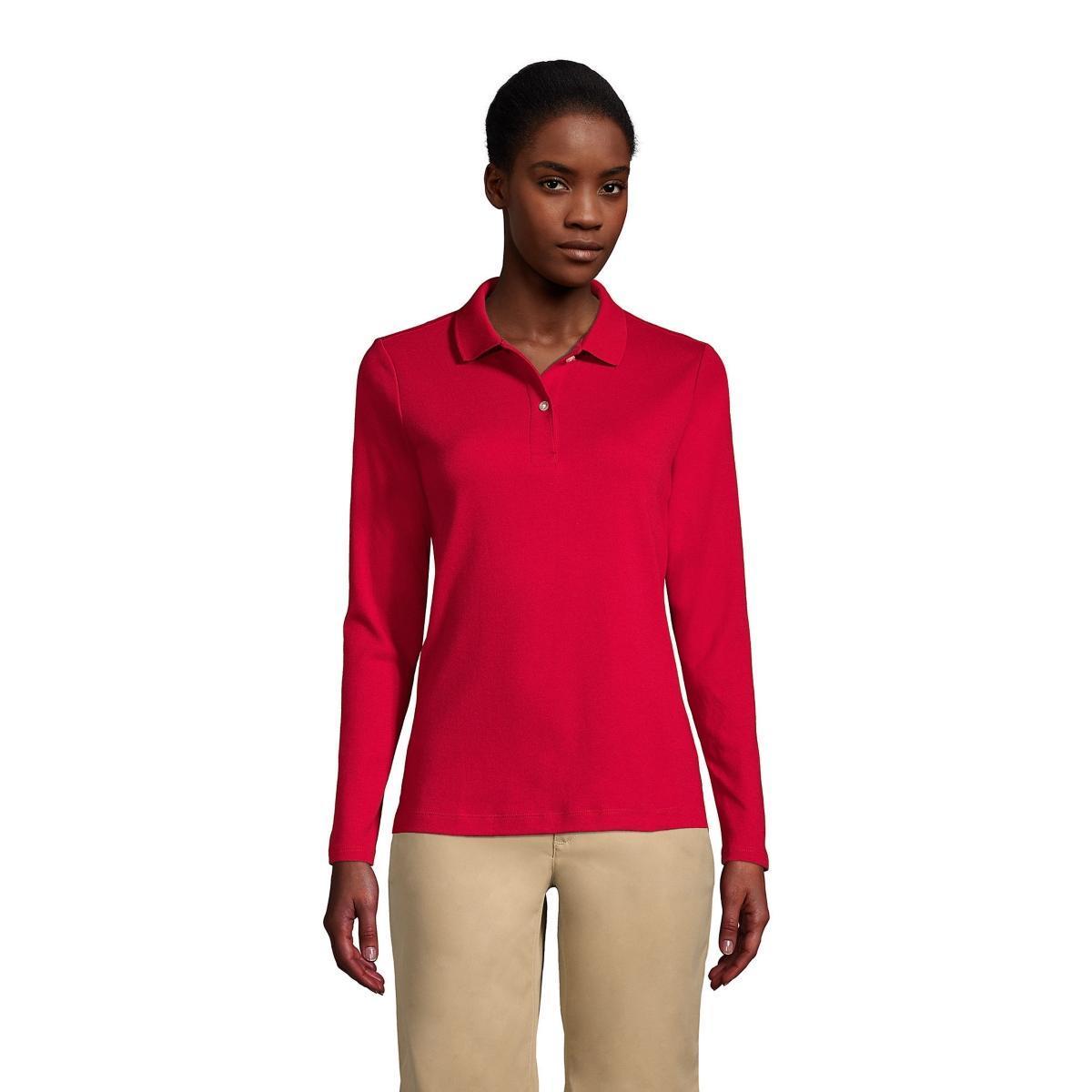 Womens Lands End School Uniform Long Sleeve Interlock Polo Shirt Product Image