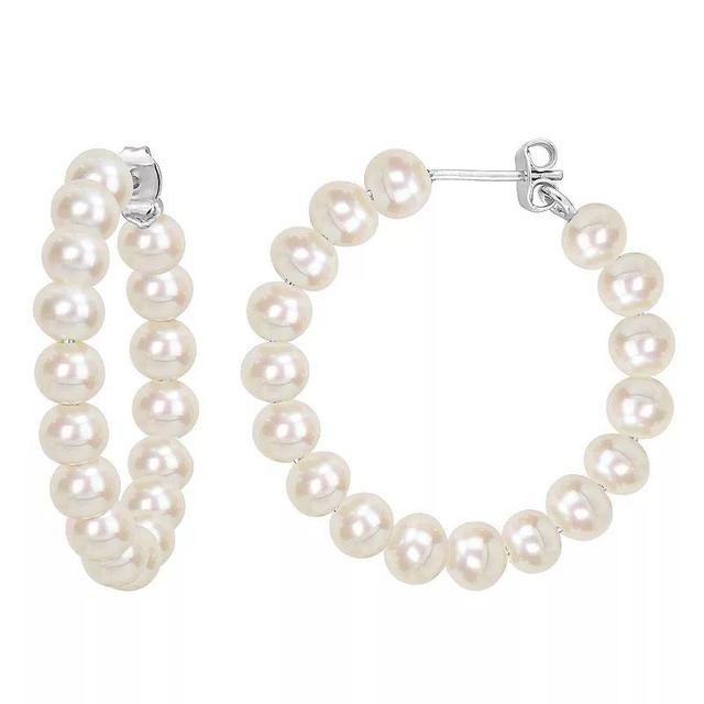 Stella Grace Sterling Silver Freshwater Cultured Pearl Hoop Earrings, Womens Product Image