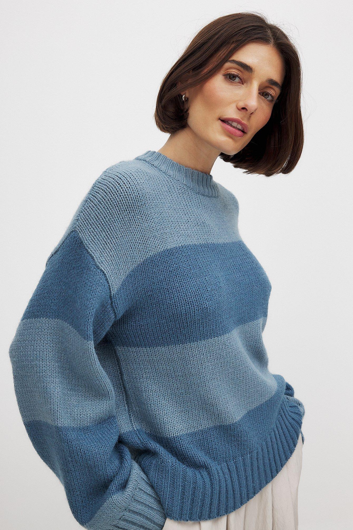 Round Neck Knitted Striped Sweater Product Image