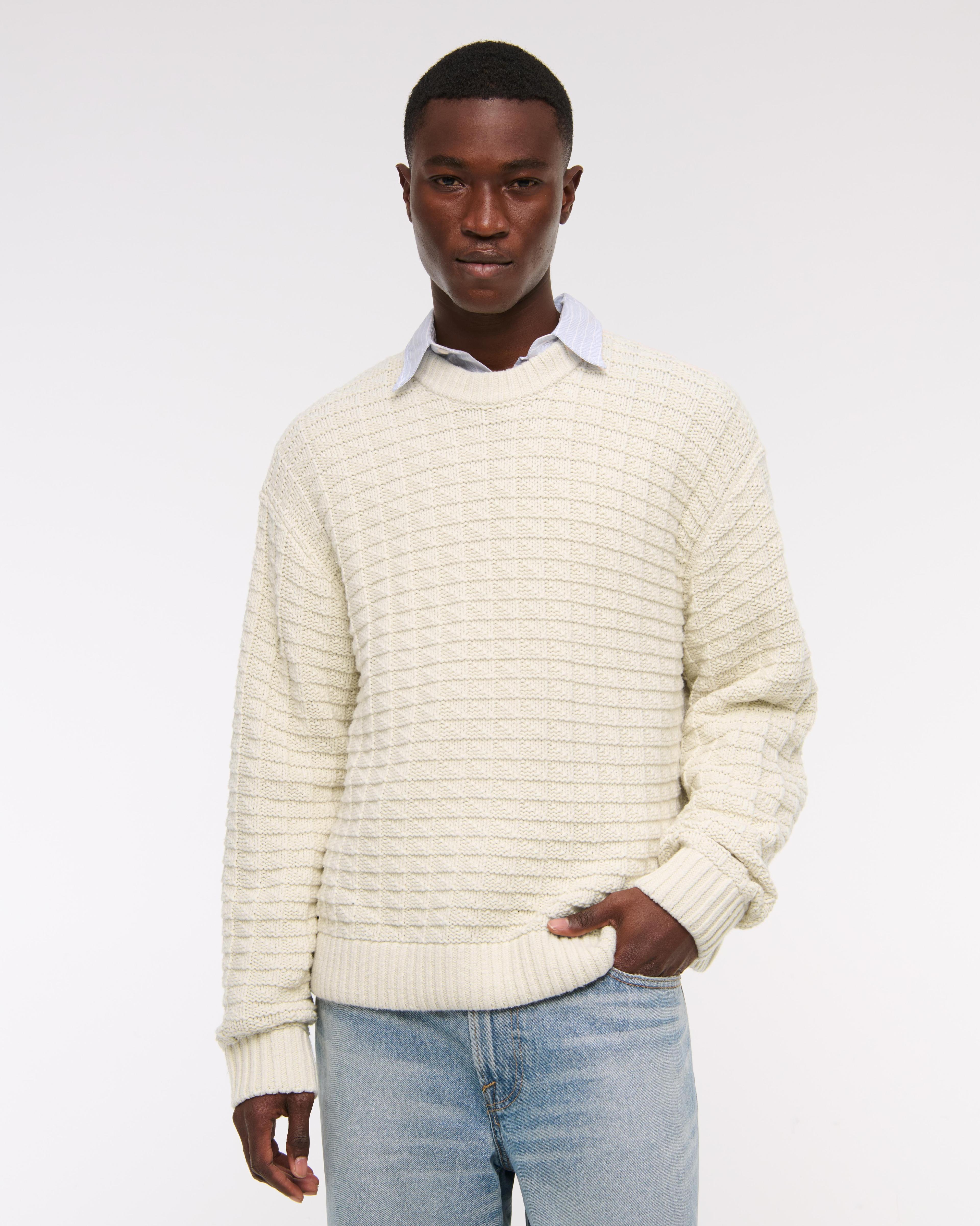 Oversized Checkered Stitch Crew Sweater Product Image