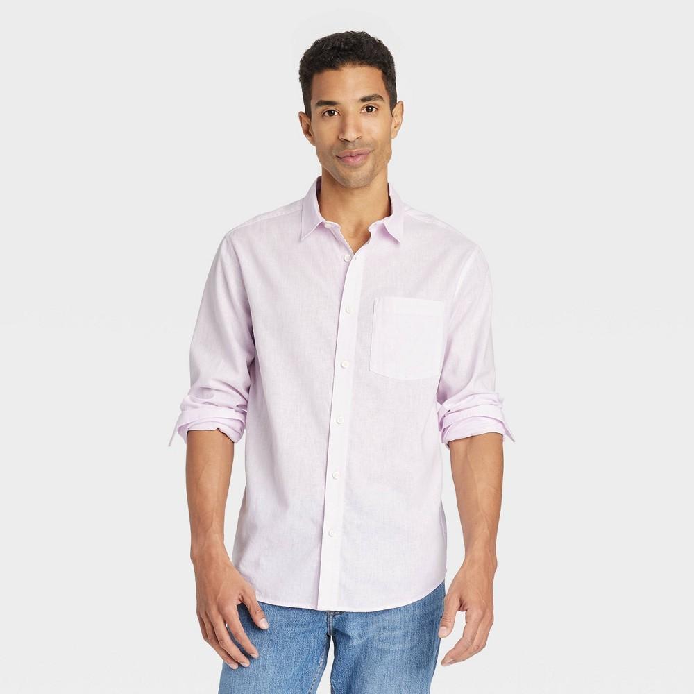 Mens Long Sleeve Collared Button-Down Shirt - Goodfellow & Co Lavender L Product Image