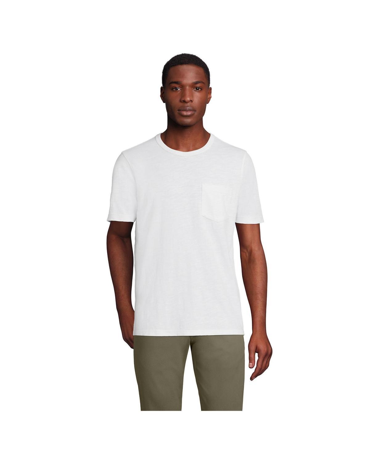 Big & Tall Lands End Garment Dye Slub Pocket Tee, Mens White Product Image