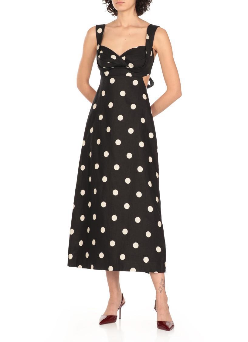 ZIMMERMANN Crush Cutout Pleated Polka-dot Linen Midi Dress In Black Product Image