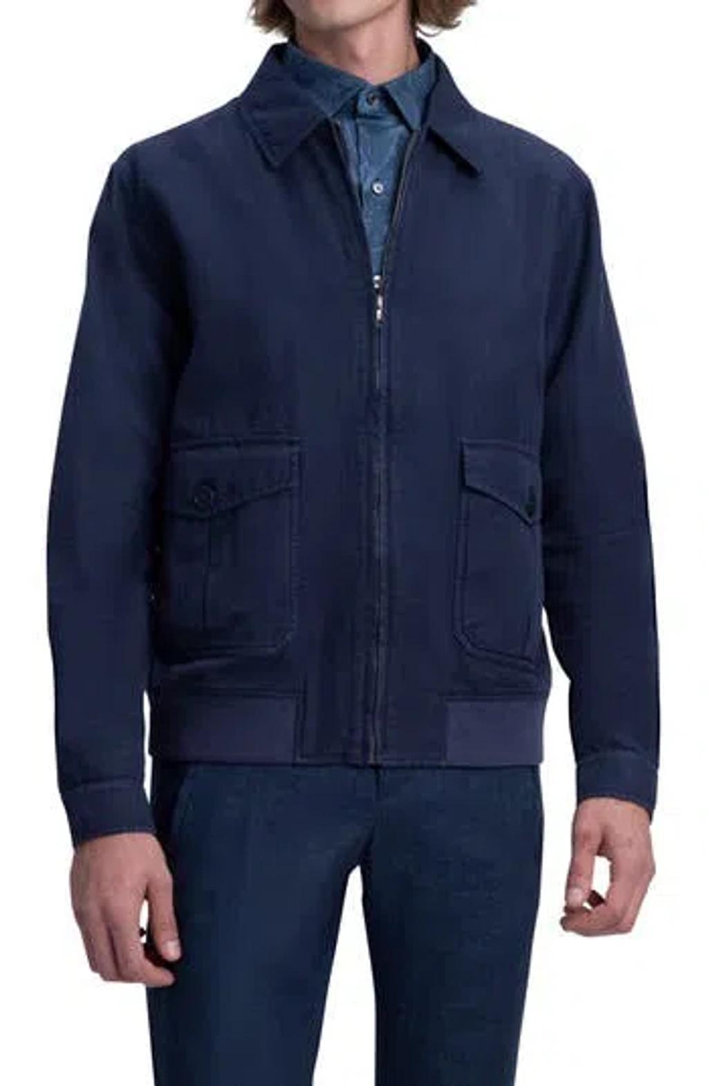 BUGATCHI Cotton & Linen Spread Collar Jacket In Navy Product Image