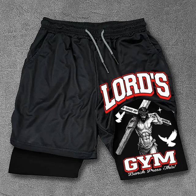 Lord's Gym Print Double Layer Drawstring Street Gym Shorts Product Image