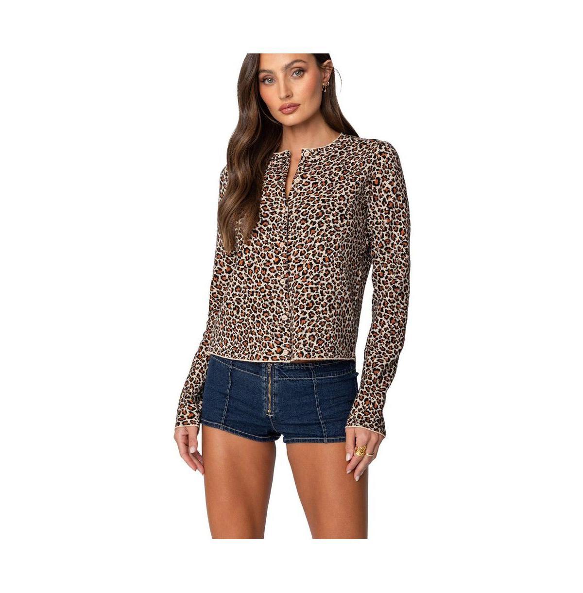 Edikted Womens Leopard Printed Knit Cardigan Product Image