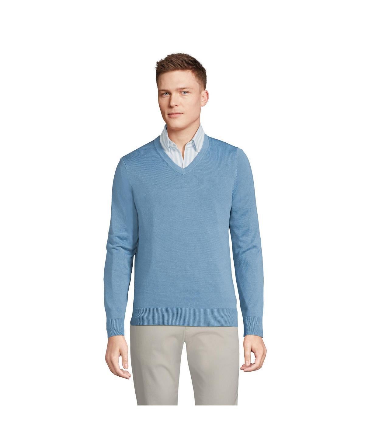 Lands End Mens Classic Fit Fine Gauge Supima Cotton V-neck Sweater Product Image