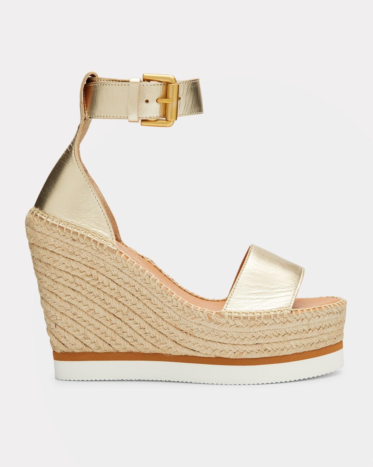 Womens Glyn Metallic Leather Espadrille Wedges Product Image