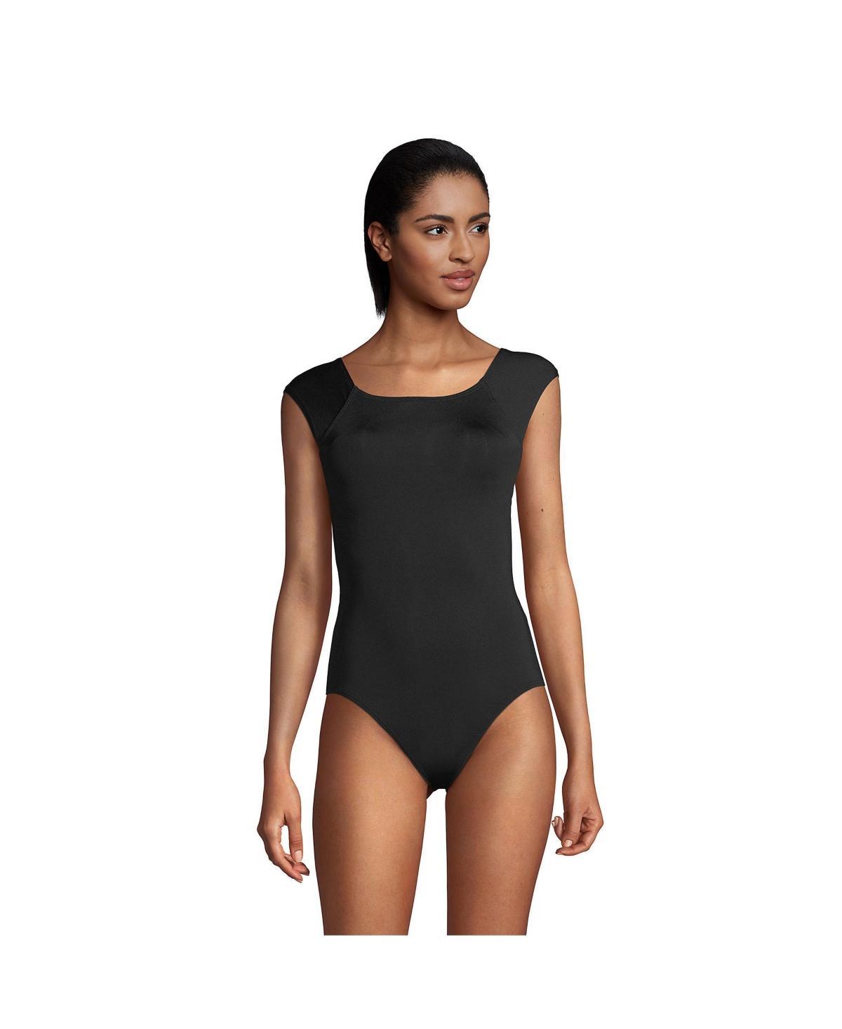 Plus Size Lands End UPF 50 Cap-Sleeve Tummy Control One-Piece Swimsuit, Womens Product Image