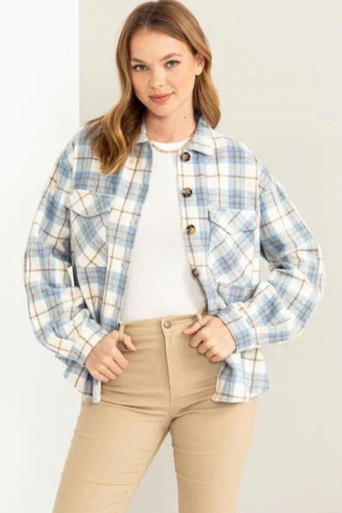 Blue Plaid Chunky Button Front Shirt Product Image