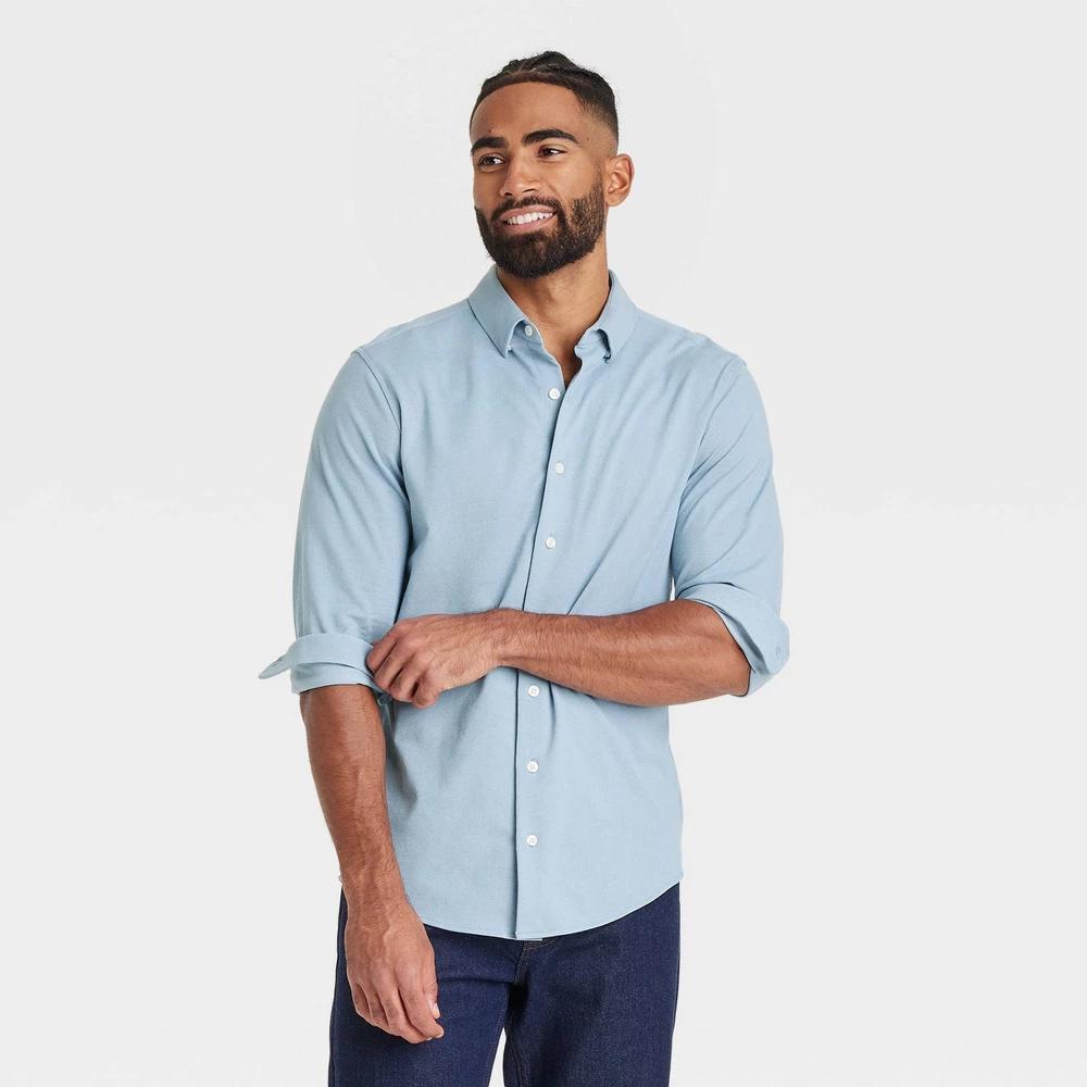 Mens Long Sleeve Button-Down Casual Shirt - Goodfellow & Co Basin Blue XL Product Image