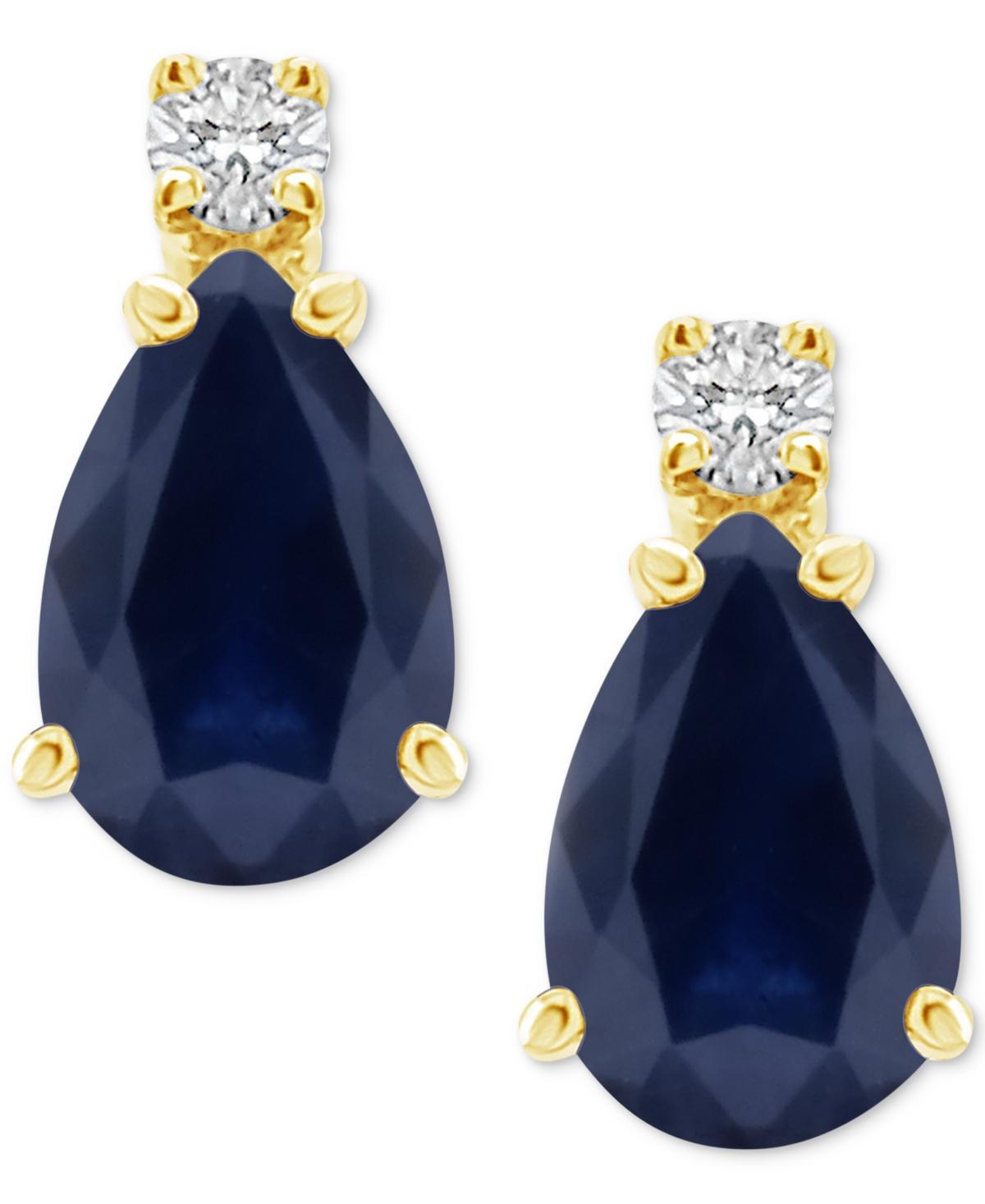 Celebration Gems 14k Gold Pear-Shaped Sapphire & Diamond Accent Earrings, Womens Product Image