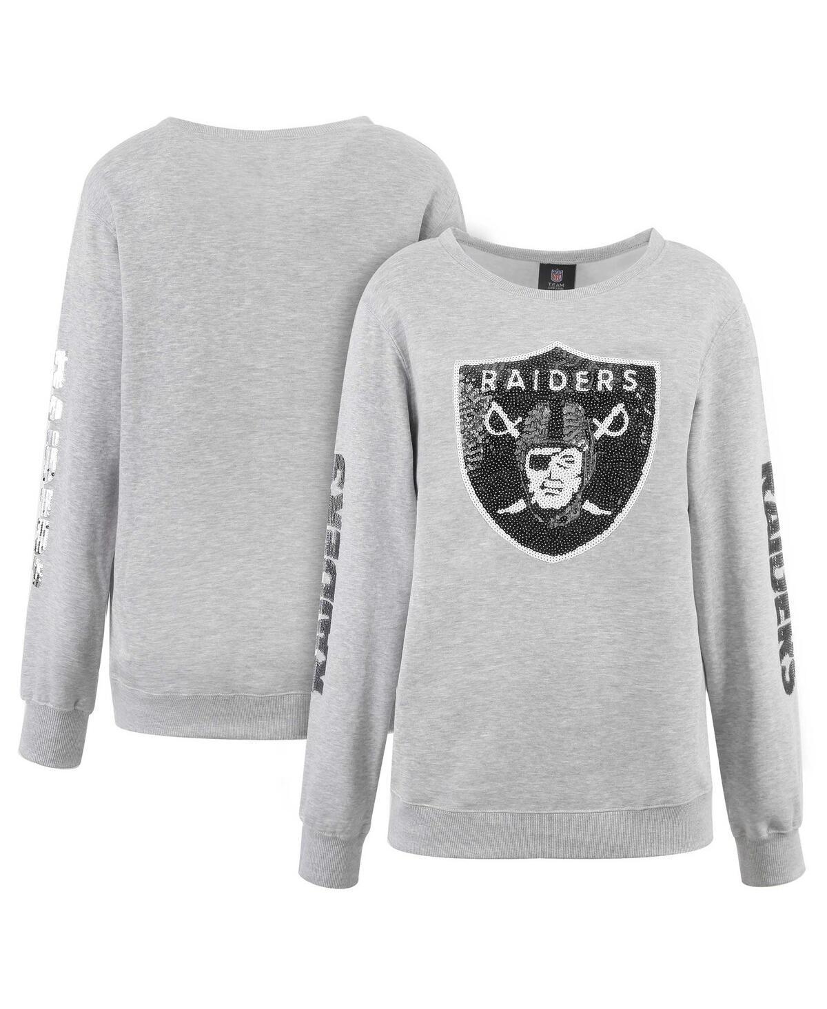 Womens Cuce Heather Gray Las Vegas Raiders Sequined Logo Pullover Sweatshirt Product Image