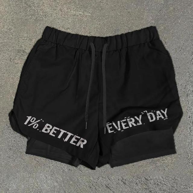 1 Better Every Day Print Graphic Double Layer Men's Gym Shorts Product Image