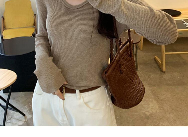 Scoop Neck Plain Ribbed Sweater Product Image