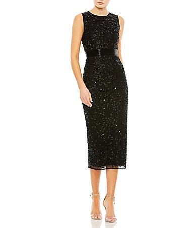 Mac Duggal Beaded Sleeveless Crew Neck Sheath Dress Product Image