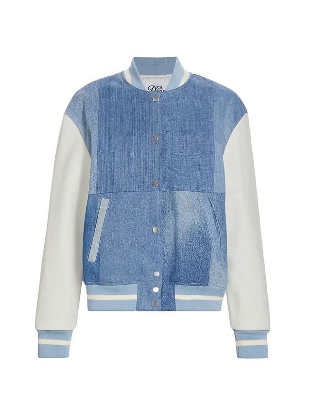 Womens Denim & Leather Varsity Jacket Product Image