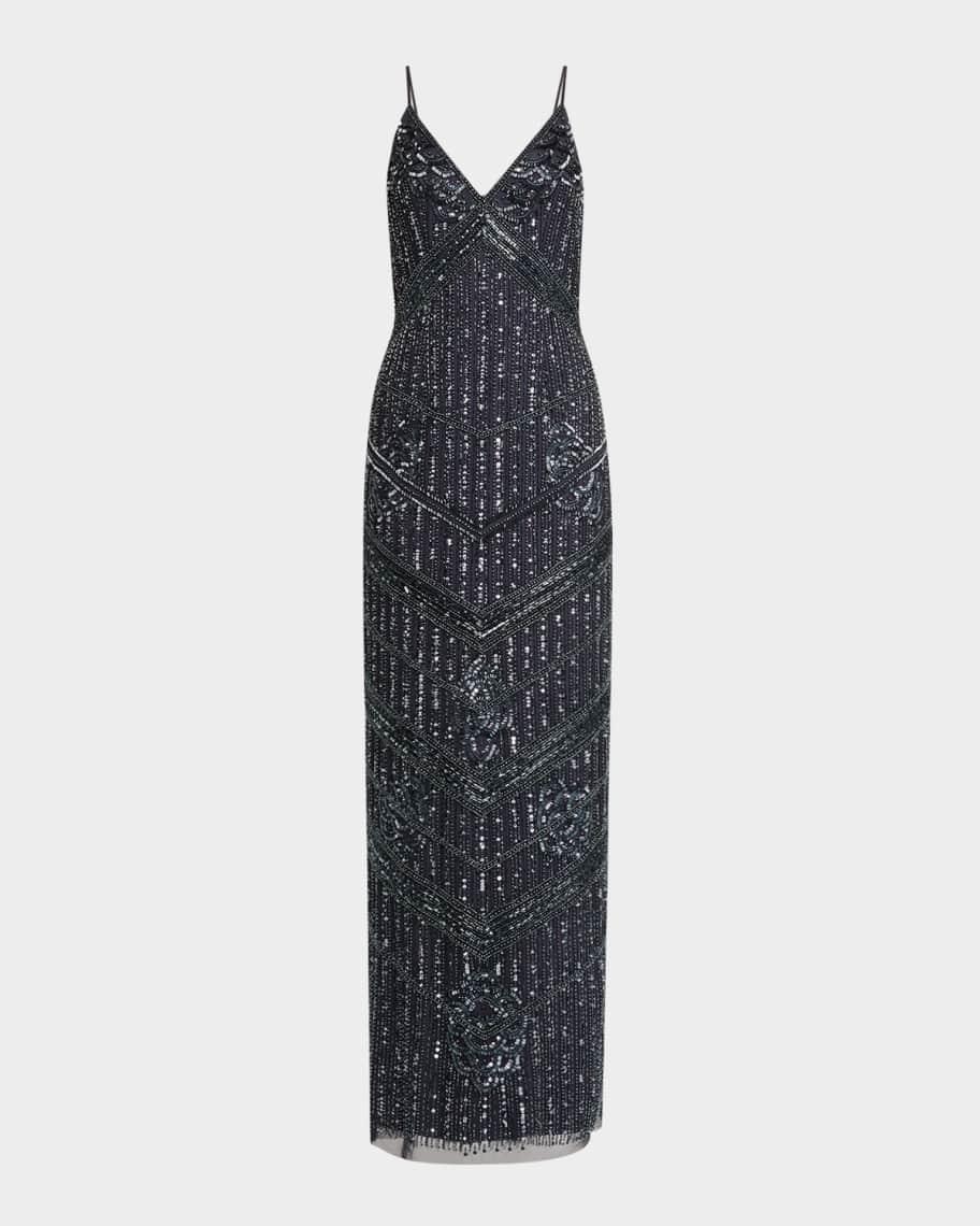 Sleeveless Bead & Sequin Column Gown Product Image