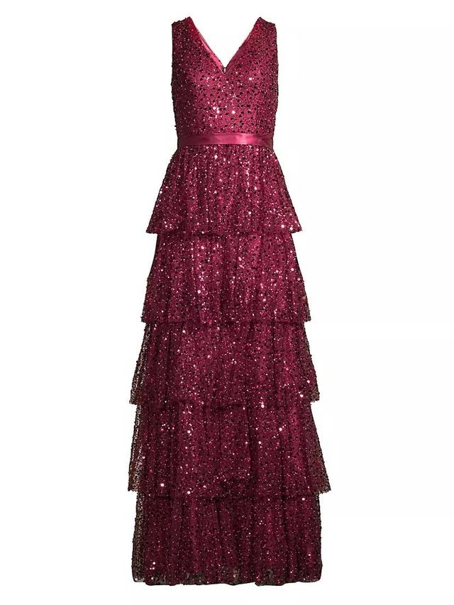 Sleeveless Tiered Sequin Gown Product Image