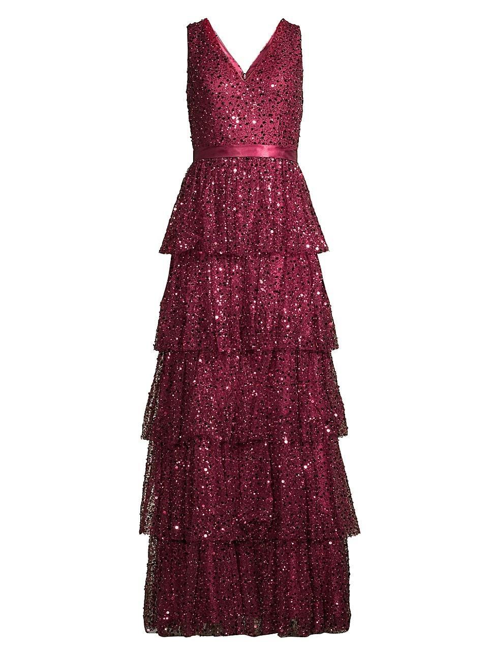 Womens Sleeveless Tiered Sequin Gown Product Image