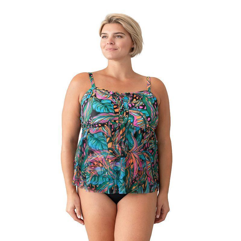 Plus Size Del Raya Lace-Up Bandeau Mesh Tankini Top, Womens Product Image