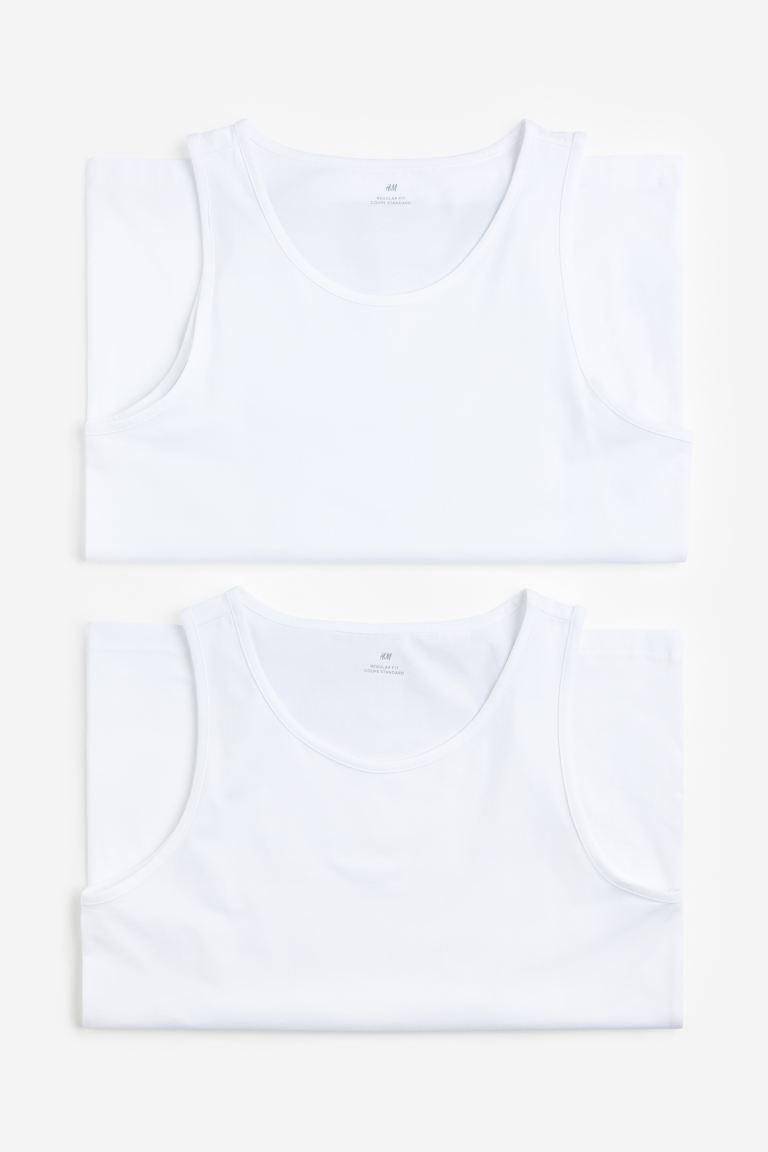 H & M - 2-pack Regular Fit Tank Tops - Green Product Image