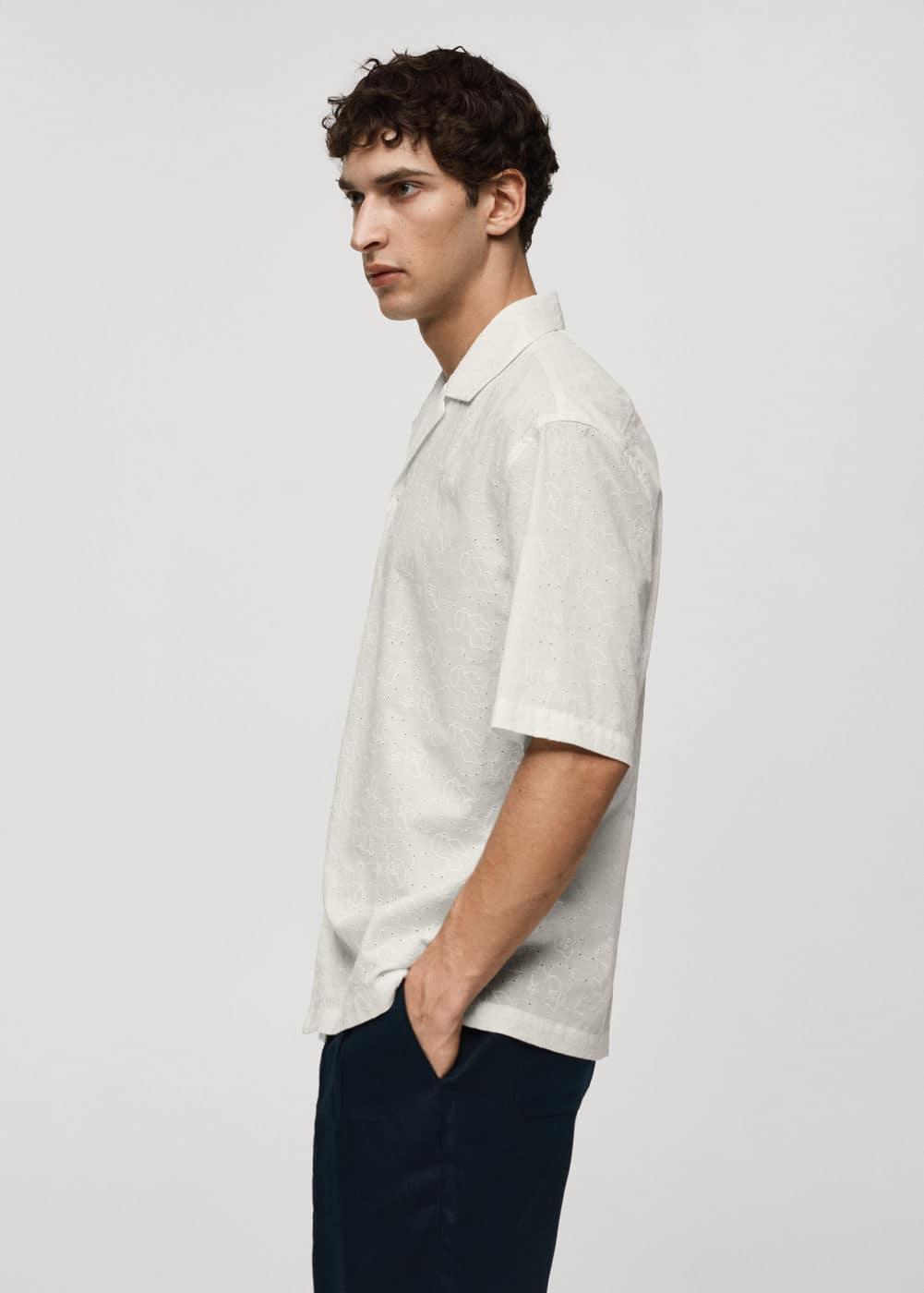 Mango Mens Relaxed Fit Cotton Embroidered Shirt Product Image