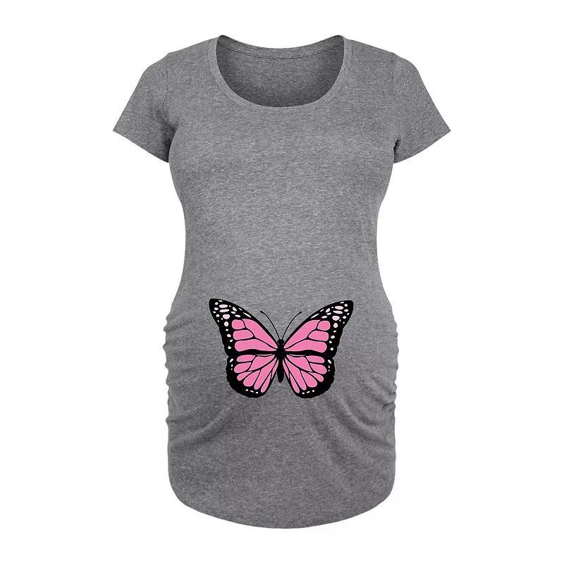 Maternity Butterfly Pink Graphic Tee, Womens Grey Gray Product Image