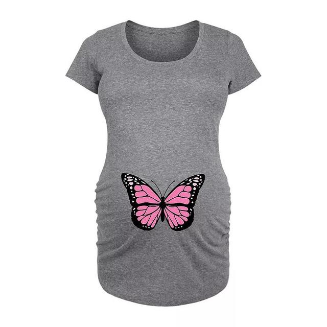 Maternity Butterfly Pink Graphic Tee, Womens Grey Gray Product Image