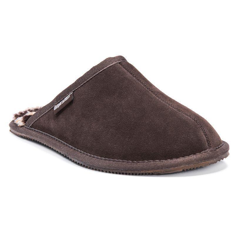 MUK LUKS Leather Suede Berber Fleece Mens Scuff Slippers Brown Product Image