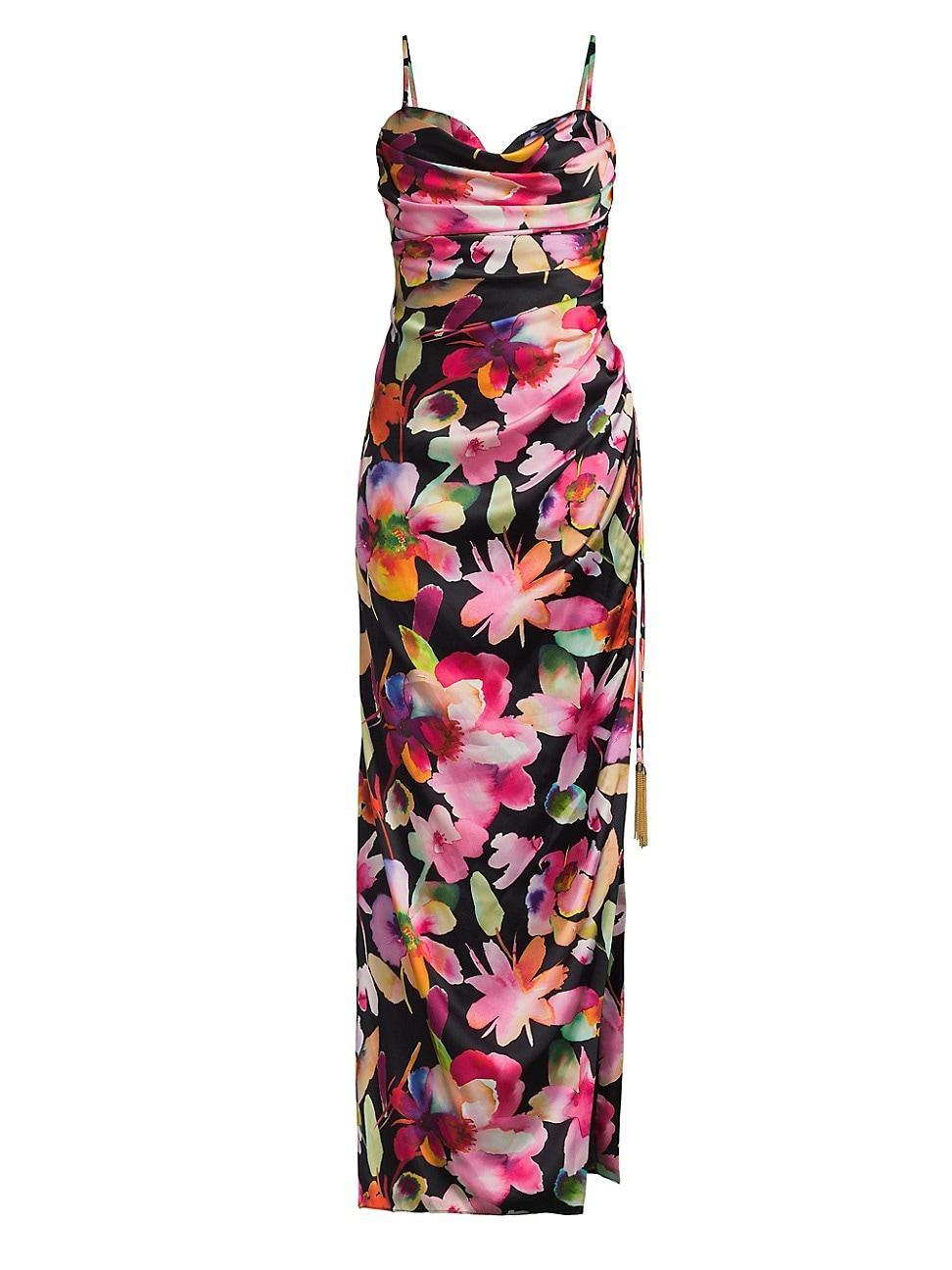 Womens Floral Ruched Sateen Column Gown Product Image