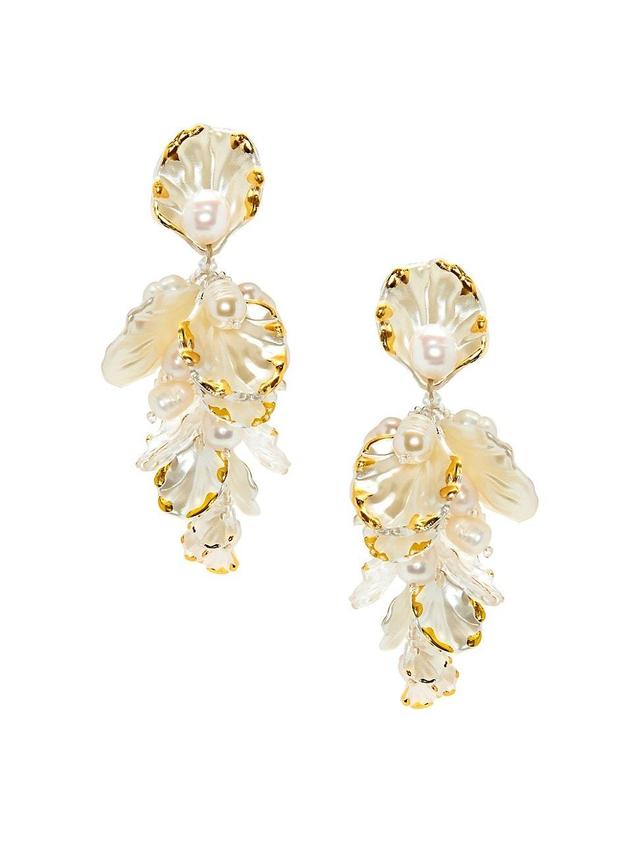 Womens Goldtone, Mother-Of-Pearl & Imitation Pearl Clip-On Drop Earrings Product Image