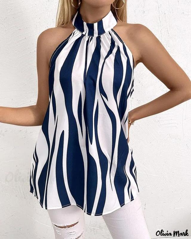 Olivia Mark – Striped Zebra Print Casual Tank Top Product Image