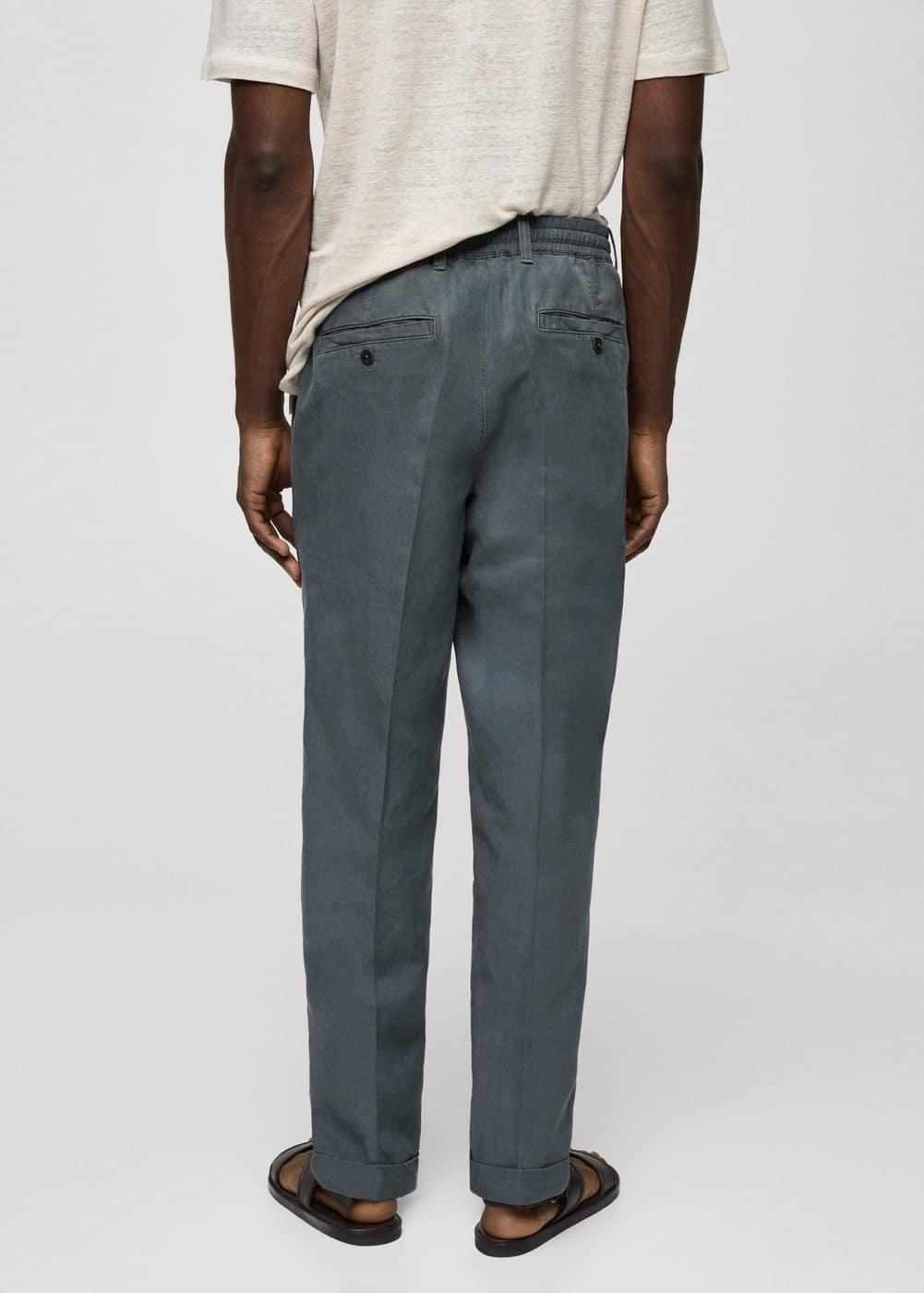 MANGO MAN - Linen-blend slim-fit pants with drawstring indigo blueMen Product Image