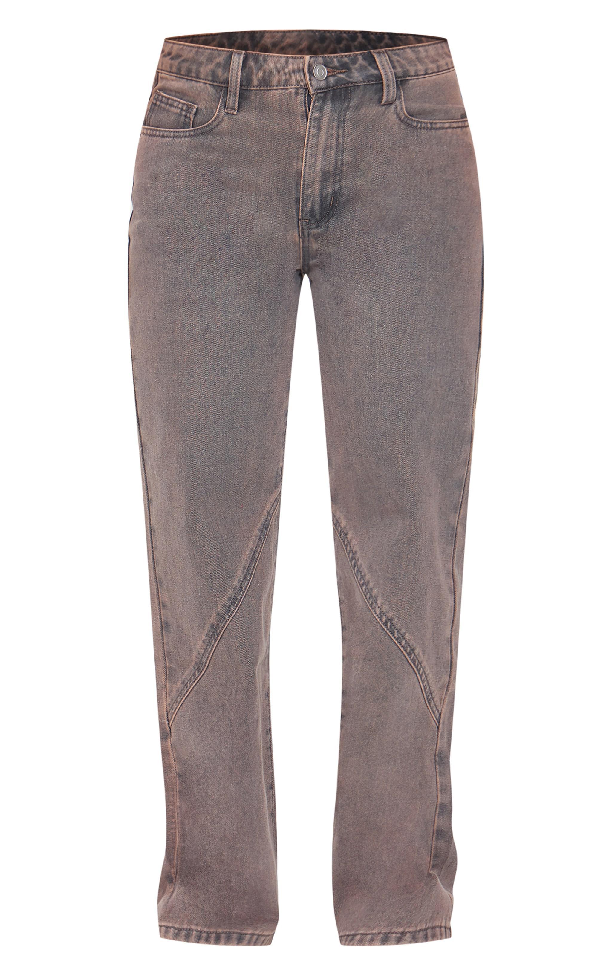 Petite Dark Sand Seam Detail Straight Leg Jeans Product Image