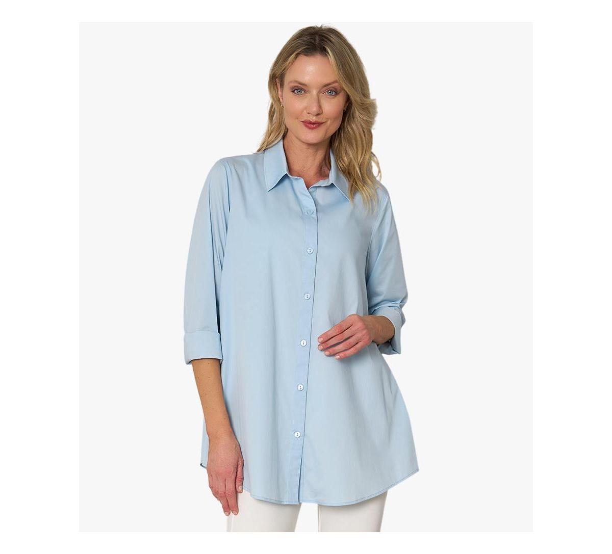 Stella Carakasi Womens Cotton Poplin Button-Front A-Line Shirt Top Prime Time Tunic product image