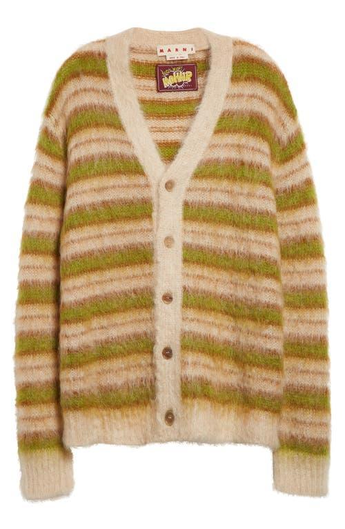 Marni Stripe V-Neck Mohair & Wool Blend Cardigan Product Image