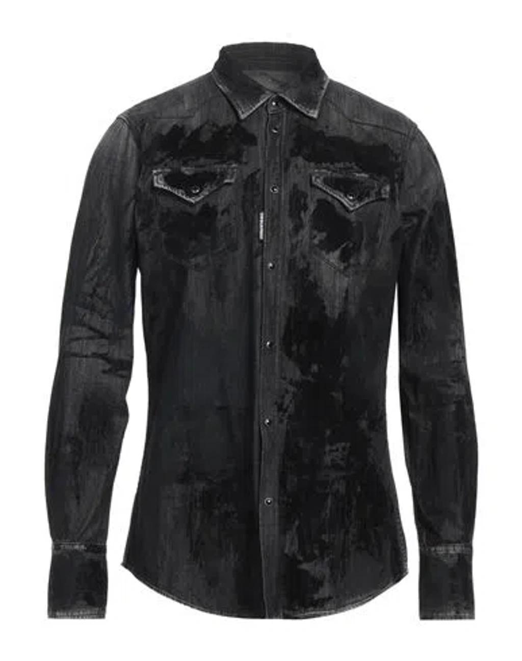 DSQUARED2 Man Denim Shirt Black Size 38 Cotton, Glass Product Image