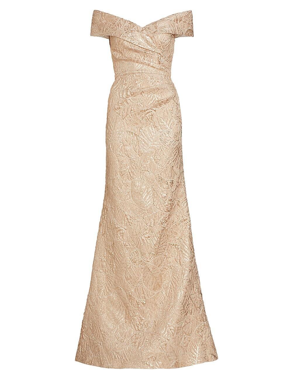 Womens Metallic Jacquard Off-The-Shoulder Gown Product Image