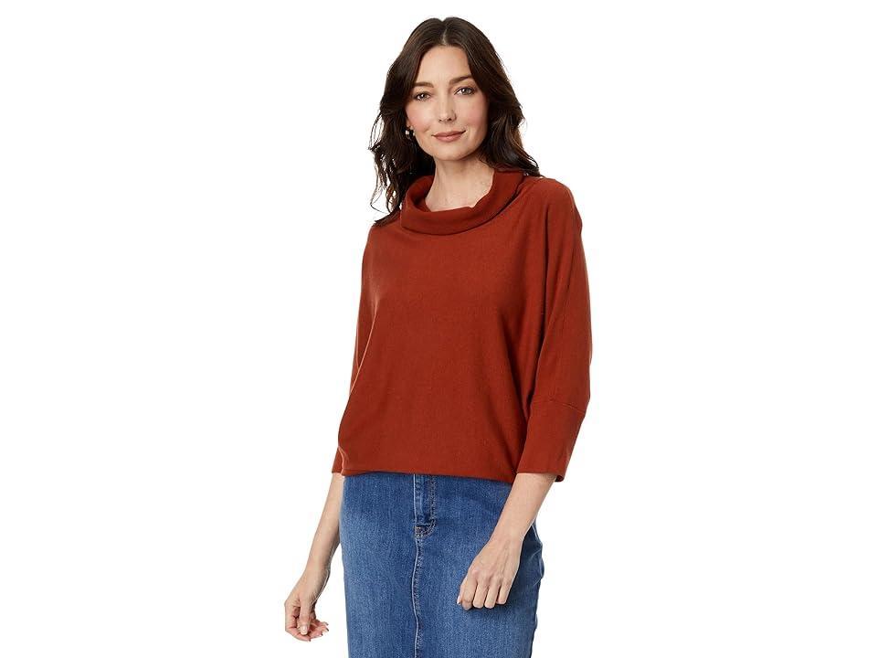 Elliott Lauren Modal Knit Cowl Neck 3/4 Sleeve Sweater (Bourbon) Women's Clothing Product Image