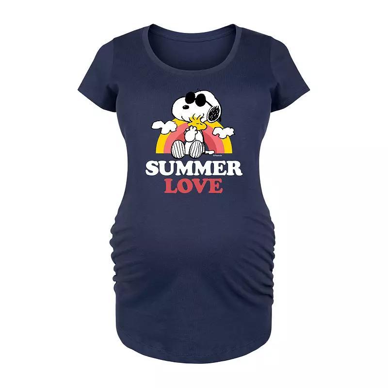 Maternity Peanuts Snoopy & Woodstock Summer Love Graphic Tee, Womens Blue Product Image