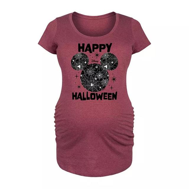 Disneys Mickey Mouse Maternity Happy Halloween Spider Web Graphic Tee, Womens Grey Dark Red Product Image