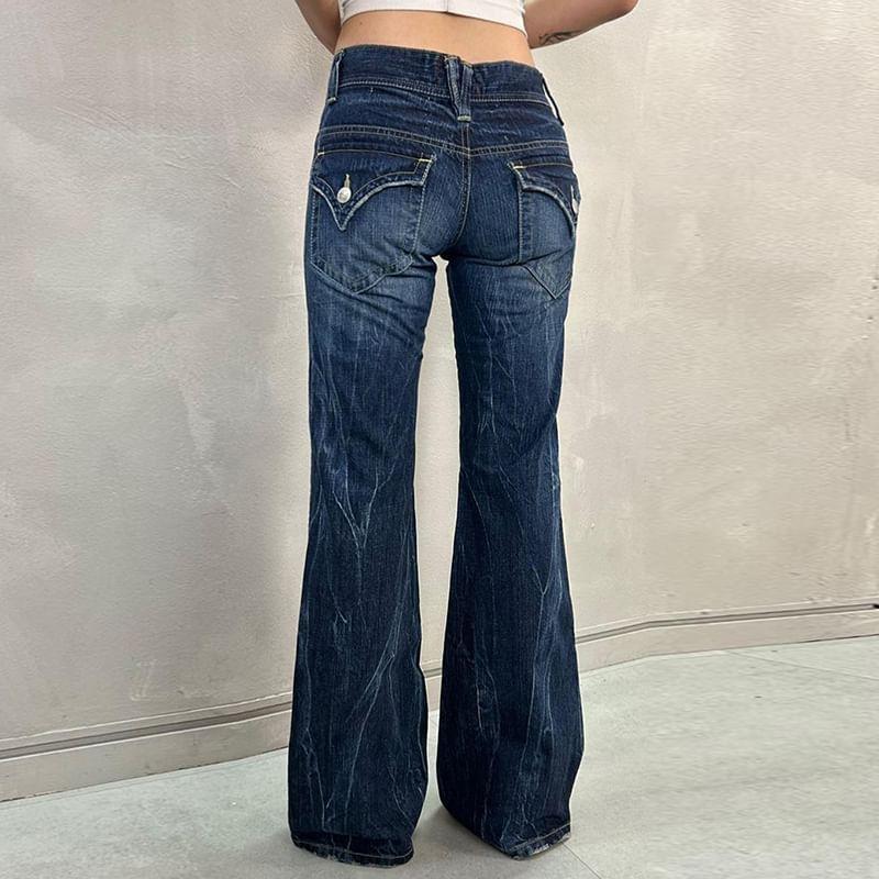 Mid Rise Washed Flared Jeans Product Image