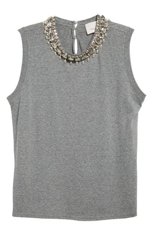 Brielle Faux-pearl Necklace Embellished T-shirt In Heather Grey Product Image