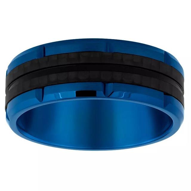 Blue Ion-Plated Stainless Steel & Carbon Fiber Mens Wedding Band Two Tone Product Image