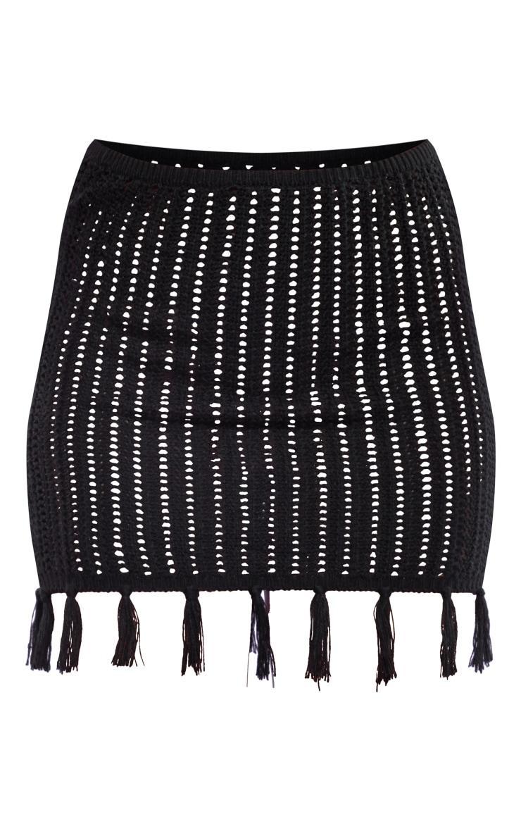 Black Tassel Crochet Low Waist Mini Skirt Product Image