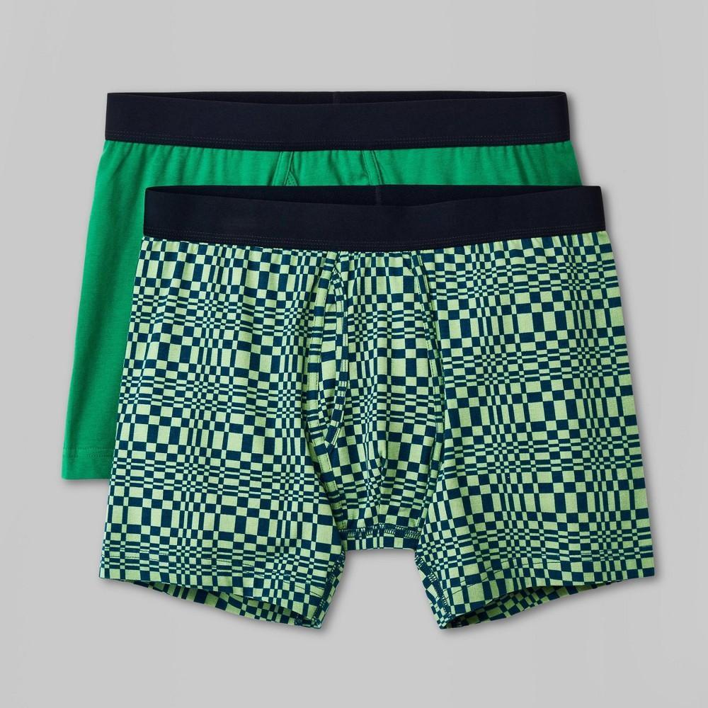 Mens Warped Check/Solid Boxer Briefs 2pk - Original Use Green Product Image