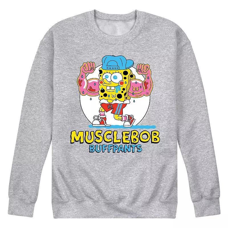 Mens SpongeBob SquarePants Musclebob Fleece Sweatshirt Grey Gray Product Image